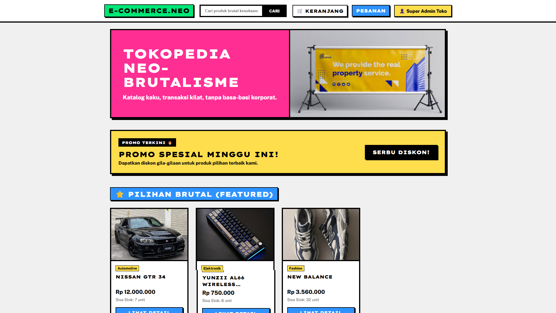 Website E-Commerce Neo-Brutalism "Laravel"